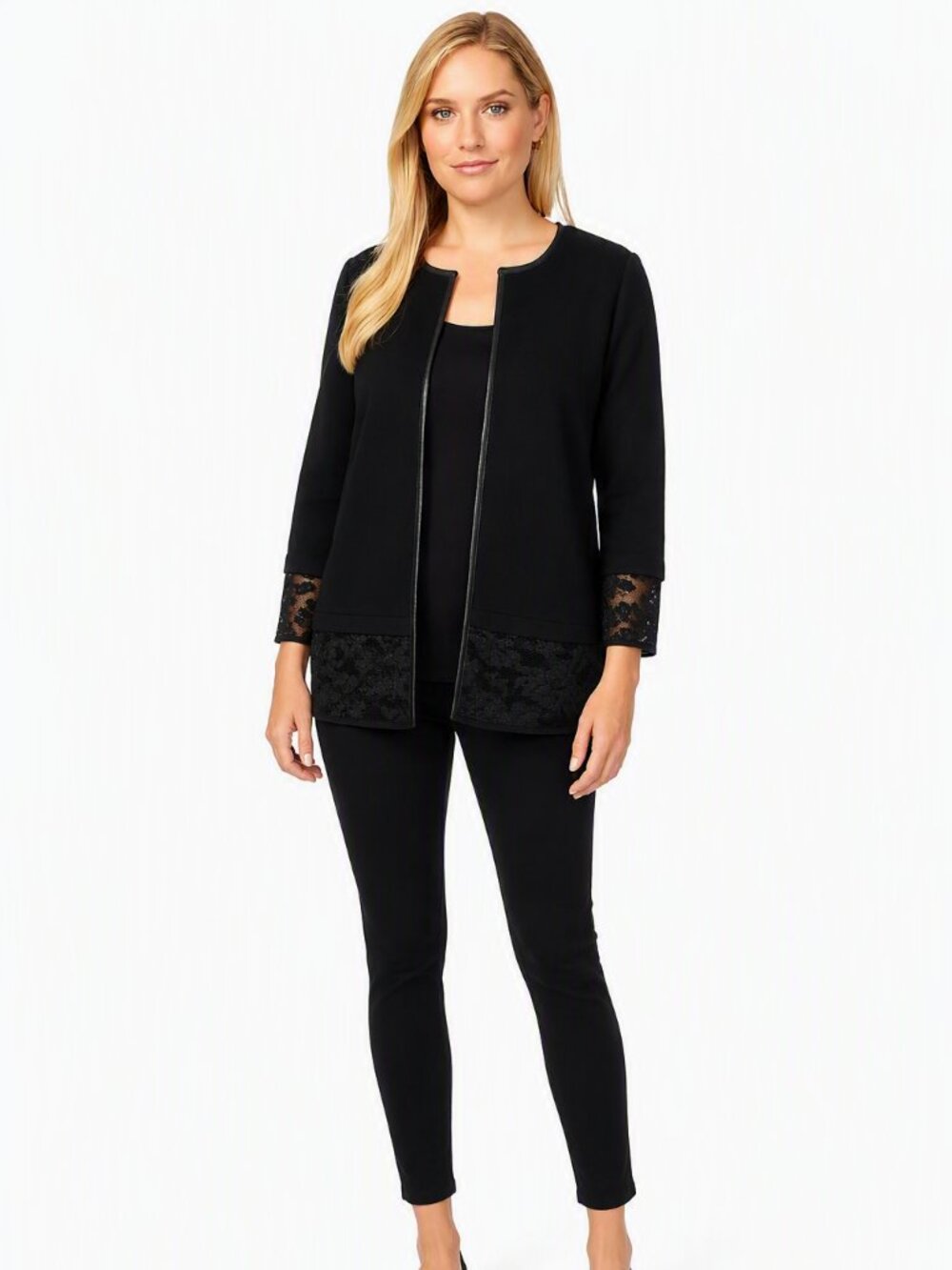 The Limited Black Lace Hem Jacket XS – Elegant Open Front Long Sleeve Blazer
